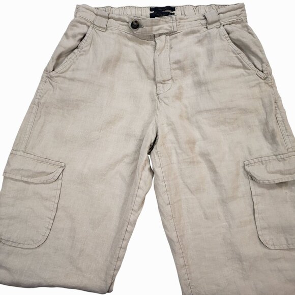Rachel Roy Linen Cargo Pants Small Lagenlook Cropped Capri Women's Beige - Picture 4 of 8